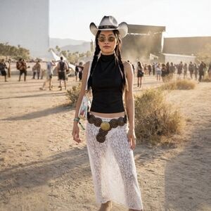 Western Cowboy Hat and Boho Concho Belt Festival  Lot of 2